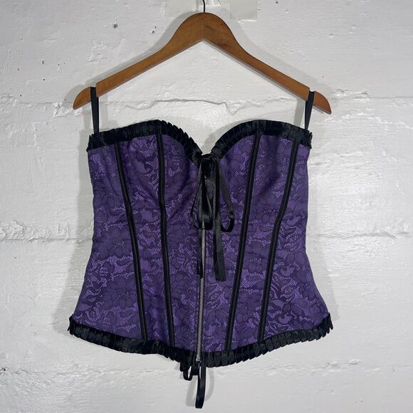 Gothic Purple Lace Corset Bustier Top 2XL Black Ribbon Trim Cosplay Witchy - Picture 2 of 10
